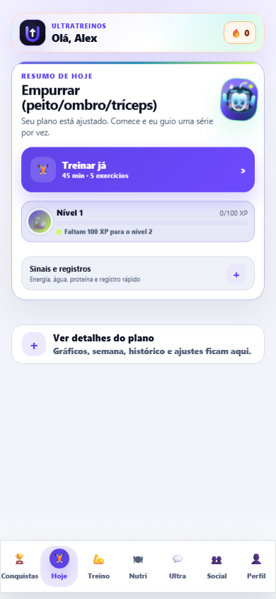 Tela atual do UltraTreinos